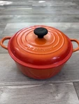 Creuset Orange Cast Iron Round Casserole Pot Dutch Oven Made In France 1.5QT. Fixed Price $90.00.