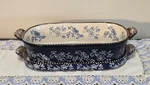 Temptations Bakeware Cobalt Floral Lace 13" Oval Bowl And 14" Tray. Fixed Price $29.00.