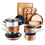 Gotham Steel Copper Cast Textured Nonstick 15 Piece Cookware And Bakeware Set. Fixed Price $179.99.