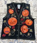 Vtg Designer Originals Knitted Sweater Vest Halloween Jack-o-lanterns Women. Fixed Price $50.00.