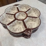 Temptations Floral Lace Brown Dip Veggie Tray With Platter/lid. Fixed Price $46.00.