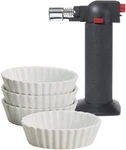 New Oggi 5 Piece Creme Brulee Set Culinary Torch Oval Fluted Ramekin Dishes. Fixed Price $39.99.