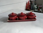 Le Creuset Mini Cocotte Of 3 With Serving Tray Cherry Red Stoneware Box. Fixed Price $59.99.
