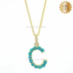 Turquoise Gemstone Initial Alphabet Charm Pendant Necklace 14K Gold (1 Pc). Fixed Price $845.10.