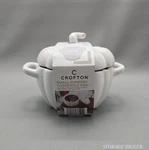 New 2025 Crofton Small White Pumpkin Casserole Dish, Handles, 0.8 Qt, Oven Safe. Fixed Price $17.89.