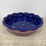 Temptations By Tara 9" Pie Dish Fluted Red White Blue Stars Stripes 4TH July. Fixed Price $12.00.