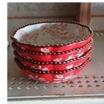 Temptations Floral Lace Red Ceramic Cereal Bowls Set Of 4 Oven Microwave Safe. Fixed Price $24.00.