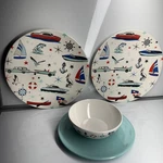 Camp Casual Melamine Nautical Plates Bowl Set Seaside Anchor Sailboat 4. Fixed Price $36.00.