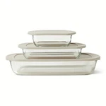 Glass Baking Dishes 6 Piece Set Borosilicate Linen Gray Bpa-free Lids. Fixed Price $51.99.