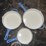 Set 3 Bruntmor Enameled Cast Iron Skillets 8, 10, 12IN Blue Nonstick Pans New!. Fixed Price $65.00.