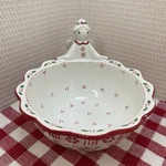 Temp-tations By Tara Old World Angel Bowl Peppermint Holly Poinsettia Pattern 6". Fixed Price $20.00.