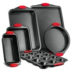 Nutrichef NCSBS6S Kitchen Oven Baking Pans Heat Red Silicone Handles Piece Set. Fixed Price $64.99.