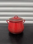 Creuset Stoneware Red Mini Casserole Bean Pot Soup Bowl W/ Lid Handles 16OZ. Fixed Price $49.99.