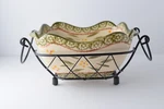 Temptations Old World Green Square Scalloped Serving Bowl W/rack 1QT. Fixed Price $19.99.