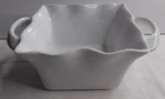 Bia Cordon Bleu White Porcelain Square Baker Wavy Edge W/HANDLES6-7.5"W X 2.75"H. Fixed Price $12.95.