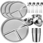 Potchen 20 Pcs 304 Stainless Steel Plates And Bowls Sets With Cups, Spoons, Fork. Fixed Price $66.53.