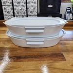 New Rubbermaid 4PC Baking Dish Set + Lids Duralite White Glass Bakeware No Box. Fixed Price $38.25.
