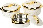 Hywisnok 3-PC Thermal Casserole Dish Set With Lids Marble White 2.6/2.1/1.6 Qt. Fixed Price $70.00.