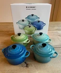 Creuset Stoneware 4 Mini Cocotte Palm, Cool Mint, Caribbean & Marseille. Fixed Price $99.99.