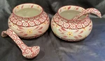 4 Pcs Temptations By Tara Old World Cranberry 2 Soup Bowl Ladles Look Unused. Fixed Price $36.00.