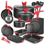 Nutrichef NCSBCW21S Pots & Pans With Heat Red Silicone Handles, Piece Set. Fixed Price $130.49.