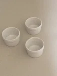 3 French Porcelain Ribbed Ramekins Mini Souffl White. Fixed Price $25.00.