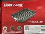 Farberware Bakeware 11X15 Inch Nonstick Roaster With Flat Rack, Dishwasher Safe. Fixed Price $29.95.