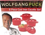 Wolfgang Puck Cookware 8 Piece Cast Iron Cocotte Red Mini Dutch Oven Set W/lids. Fixed Price $49.99.