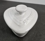 Lecreuset 8 Oz White Heart-shaped Stoneware Dish With Lid 3" X. Fixed Price $28.00.
