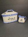 Studio Pottery Blueberry Covered Dish And Creamer Set Stoneware Signed "fox". Fixed Price $24.61.