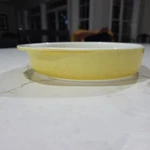 Vintage Pyrex Yellow Desert Dawn Cake Pan Baking Dish 221 8" White Glass Baker. Fixed Price $27.00.