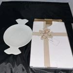 Temptations By Tara Woodland White 10" Candy Wrapper Shaped Serving Dish 322621. Fixed Price $14.99.