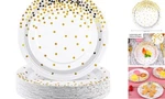 Aneco 60 Pieces Disposable Paper Plates Foil Dot 7 Inches White And Gold. Fixed Price $25.62.