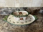 2 Temp-tations Ovenware Cardinal 13" Platter Old World Bakeware Red/green. Fixed Price $18.99.