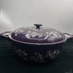 Temptations Dark Purple Floral Lace 3 Qt Round Bowl With Lid Casserole Dish. Fixed Price $67.99.