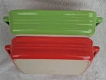 Creuset 10-21 Rect Stoneware Baking Casserole Dishes 7.25"X Red & Green. Fixed Price $30.00.