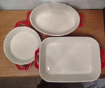 Staub 3 Piece Mixed Baking Dish Set Cherry Red New Box Ceramic Bakeware. Fixed Price $95.00.
