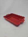 Emile Henry French Red Stoneware Baking Dish Ruffled Edges Rectangle 9X12. Fixed Price $29.99.