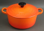 Vintage Creuset France Orange Red Flame #18 Cast Iron Dutch Oven Very Clean. Fixed Price $95.00.