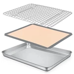 P&p Chef 12.5X9.7X1" Toaster Oven Pan With Rack Silicone Mat Baking Set. Fixed Price $61.82.