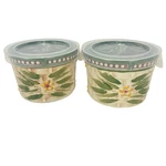 Temptations Old World Green Round Ramekins Set Of 2 With Plastic Lids Ceramic. Fixed Price $12.99.