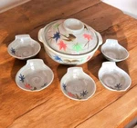 Kotobuki Japanese 10"D Earthenware Donabe Pot Lid Casserole And 5 Bowls. Fixed Price $97.00.