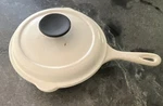 Vintage Creuset White Enameled Cast Iron 20CM Frying Pan Skillet W/ Lid. Fixed Price $44.00.