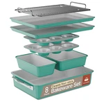 Bakkenmaster 8-PIECE Stackable Bakeware Set Ceramic Non-stick Oven-safe. Fixed Price $130.71.