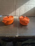 Two Rachael Ray Orange Enamel Cast Iron Mini - Oval Casseroles Dishes. Fixed Price $21.25.