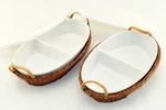(2) Temptations Presentable Ovenware Divided Casserole Dish Oval W/ Lid & Basket. Fixed Price $69.99.