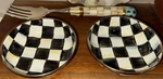 Mackenzie Childs Courtly Check Enamel Dipping Bowl 3.75" Diameter Set Of 2. Fixed Price $62.99.