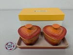 Le Creuset Petit Ramekin D'amour Of 2 With Tray Orange Volcanic Stoneware. Fixed Price $44.83.