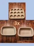 3X Pampered Chef Family Heritage Stoneware: Baking Pan,casserole Dish,muffin. Fixed Price $99.99.