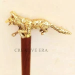 Solid Brass Walking Stick Fox Head Handle Vintage Brown Wooden Handmade Cane New. Fixed Price $36.88.